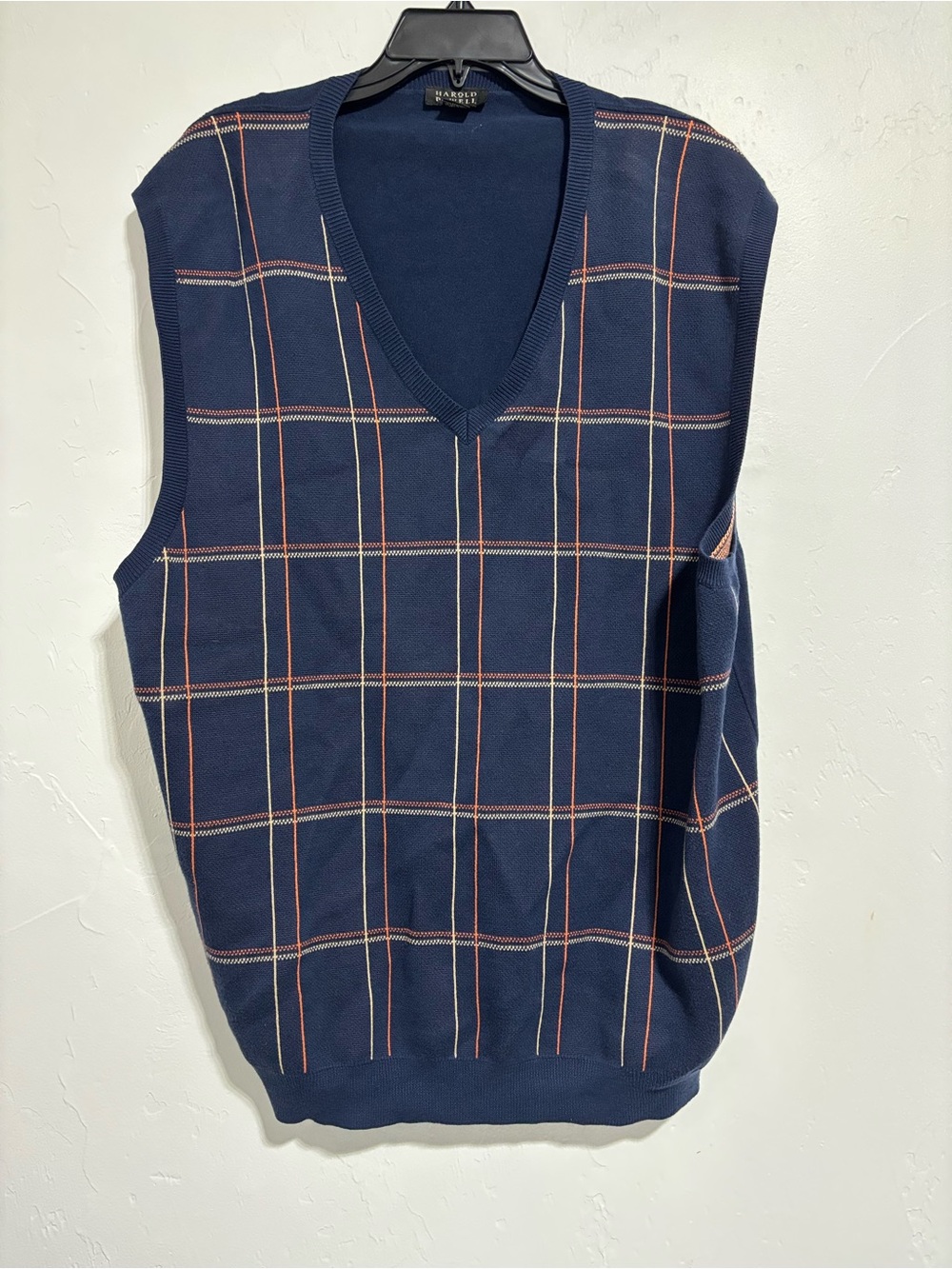 Harold Powell Men's XL 100% Cotton Navy Blue Windowpane Sweater Vest Preppy